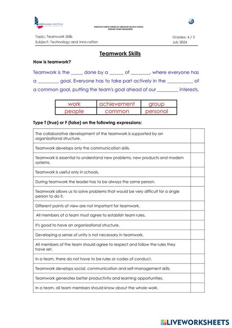 Afbeeldingsresultaten voor Unity and Teamwork Worksheet