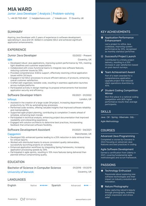 Image result for Single-Page Java Developer CV Format for Canadian Application