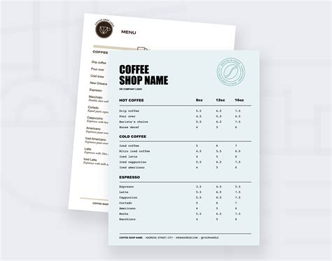 Image result for Coffee Shop Menu Item Example