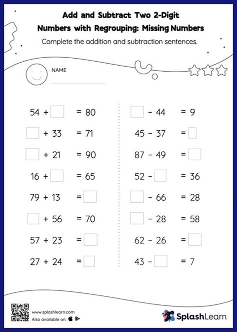 Toradh íomhá ar Add and Subtract 2-Digit Numbers Worksheet