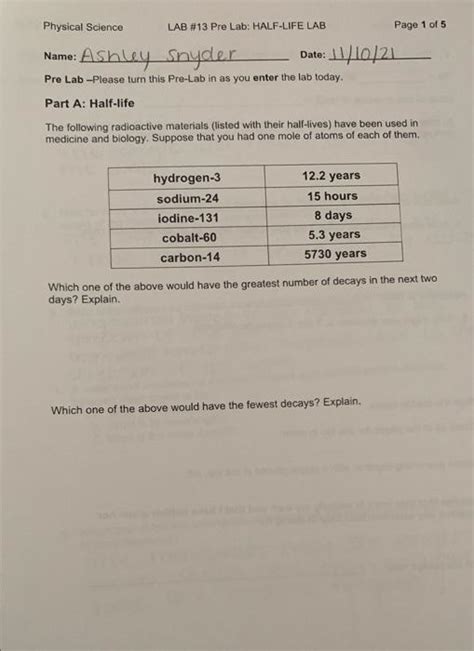 Get a Half Life Procedure Lab Answer に対する画像結果