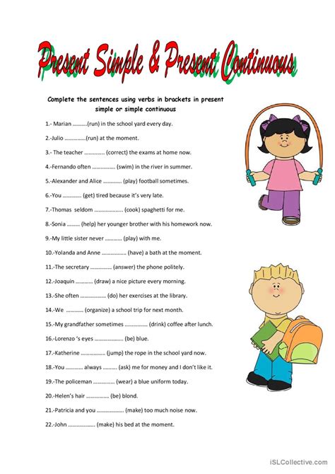 Present Simple Continuous Worksheet Positive Form に対する画像結果