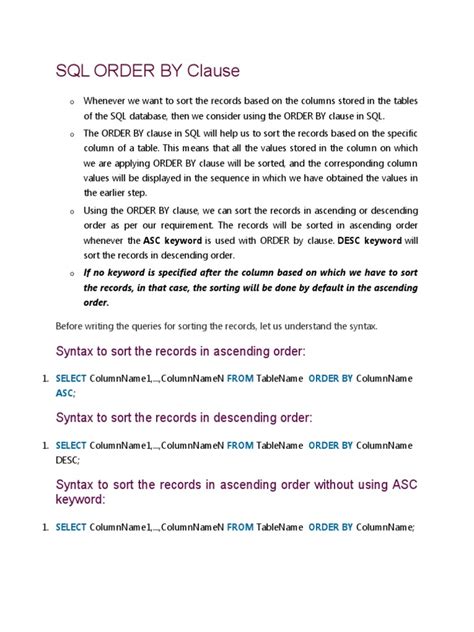 Image result for Order by Syntax in SQL