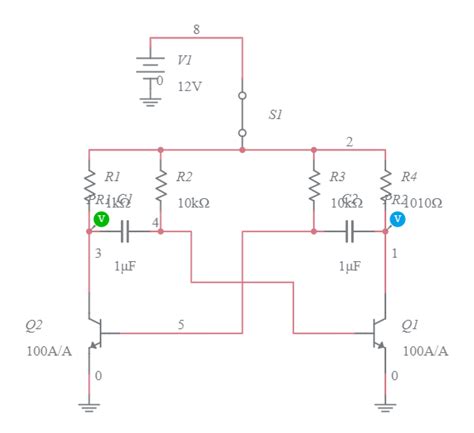 Toradh íomhá ar Multisim Bistable Multivibrator
