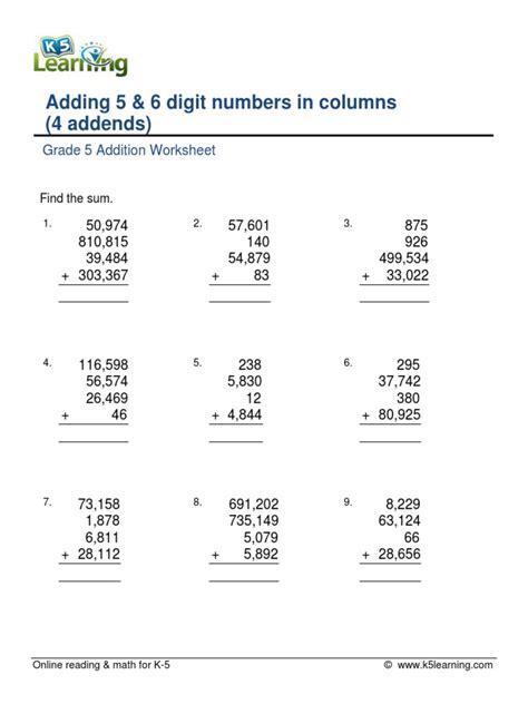 Image result for 5 Digit Column Addition