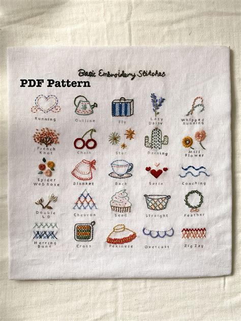 Basic Embroidery Stitch Sampler PDF Pattern for Beginners - Etsy