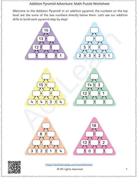 Image result for Addition Pyramid Worksheet