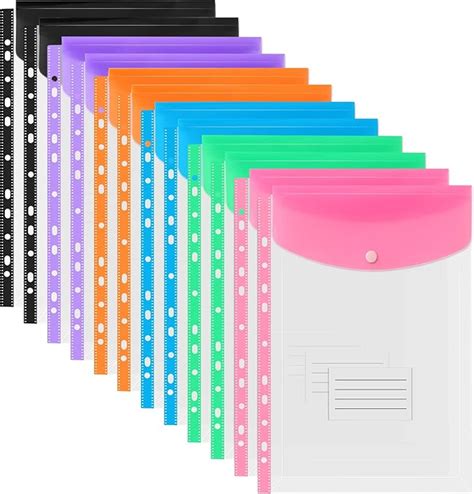 12 Pack Clear Punched Pockets A4 Plastic Folders Wallets Document Files ...