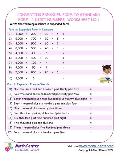 Toradh íomhá ar Expanded Form Addition 4 Digit