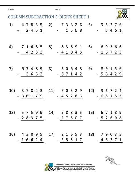 Addition and Subtraction Large Numbers Worksheet に対する画像結果