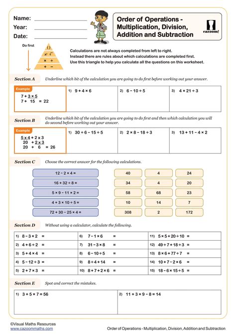 Image result for Order of Operations Worksheet for Grade 6