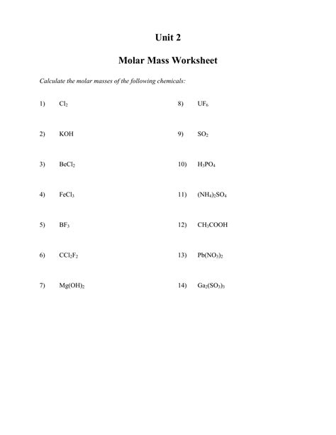 Image result for Molar Mass Worksheet