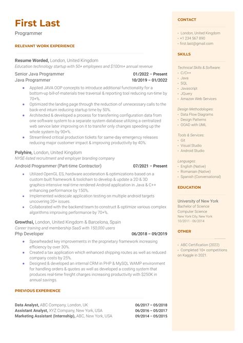 Image result for Computer Programmer Resume