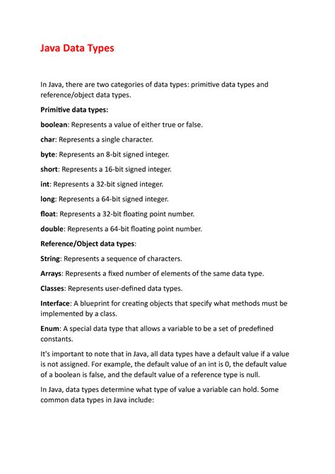 Image result for Data Types in Java PDF