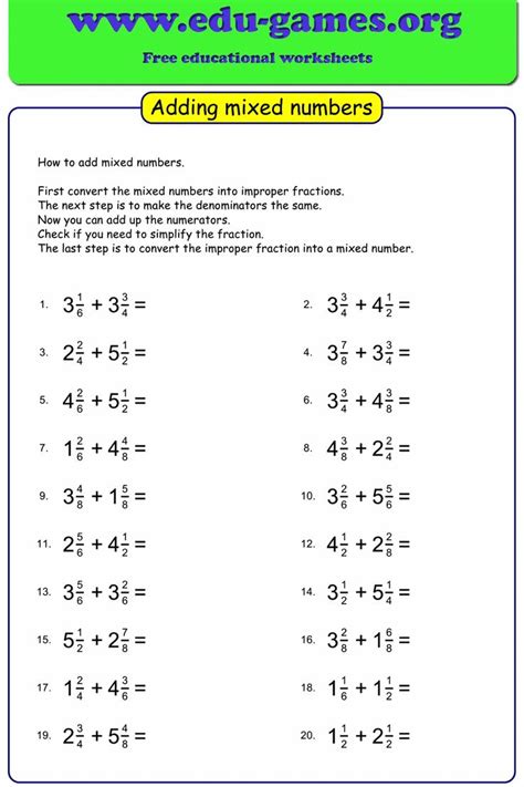 Toradh íomhá ar Adding Fractions with Mixed Numbers Worksheet