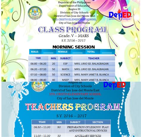 Image result for Class Program Template Editable DepEd