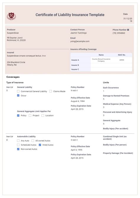 Image result for Liability Insurance Form