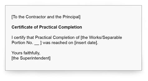 Toradh íomhá ar Practical Completion Form