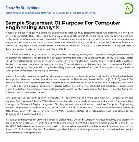 Image result for Computer Science Statement of Purpose Example