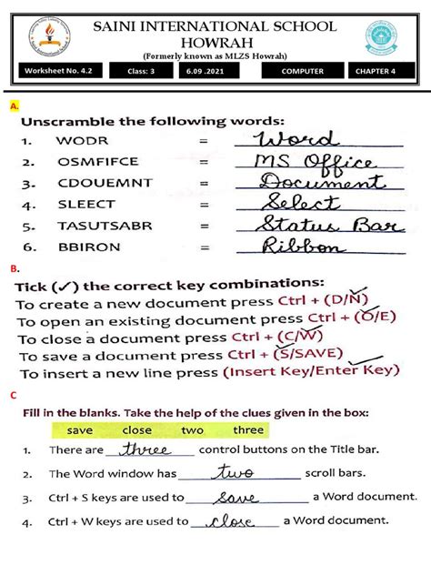 Class 3 Computer Worksheet Chap a Computer System Icsc Board に対する画像結果
