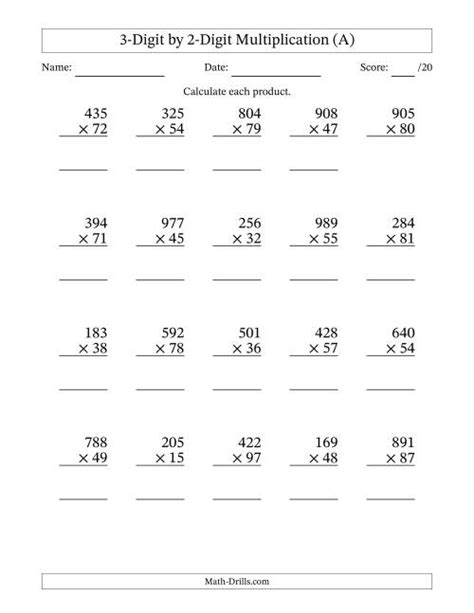 Image result for Multiply 3-Digit by 2 Digit Worksheet