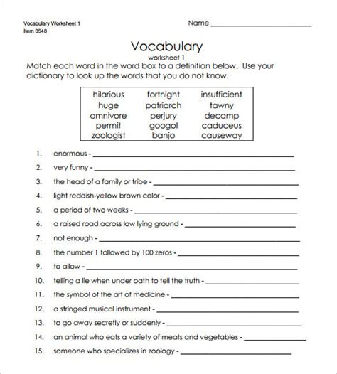 Image result for Definitions Worksheet