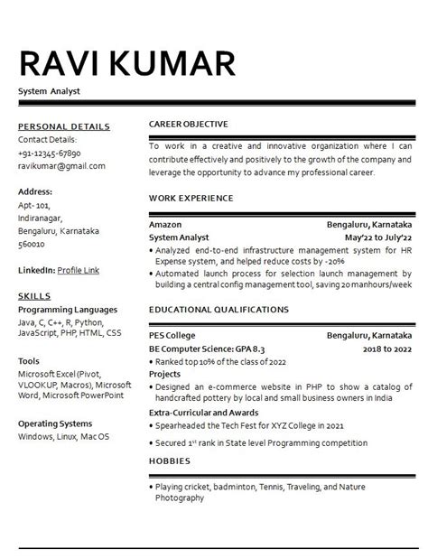 Image result for B.Tech Computer Science Student Resume