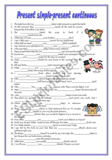 Present Simple Continuous Worksheet Positive Form に対する画像結果