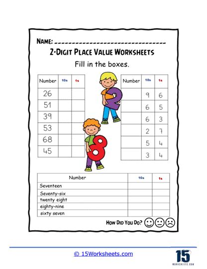 Toradh íomhá ar Place Value Matching Worksheet