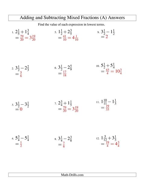 Toradh íomhá ar Adding Simple Fractions and Mixed Numbers