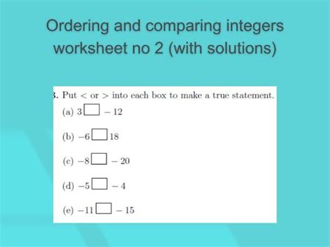 Image result for Comparing Integers Answersheet