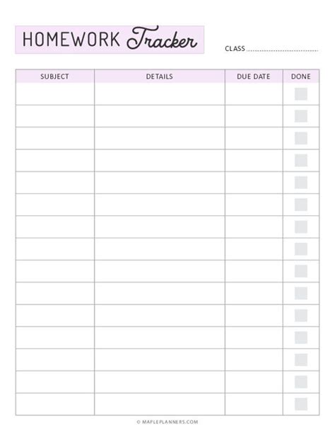 Image result for Homework Log Template