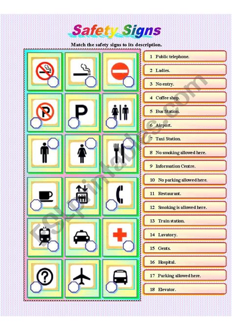 Safety Signs Matching Worksheet に対する画像結果