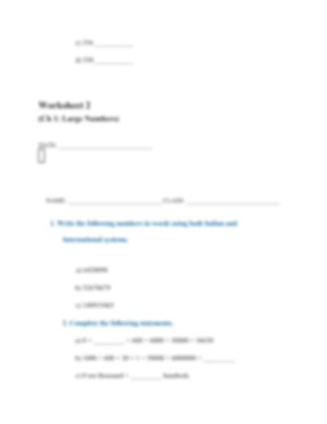 Image result for Large Numbers Class 5 Worksheet
