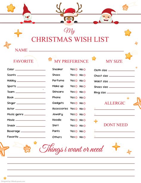 Printable Christmas List Layout に対する画像結果