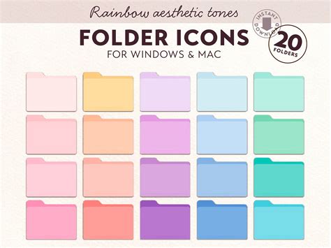 20 RAINBOW Desktop Folder Icons Mac & Windows, Customizable Icons ...