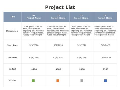 Image result for Project List Template PowerPoint