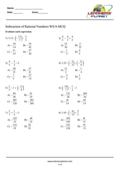 Addition of Rational Numbers Worksheet に対する画像結果