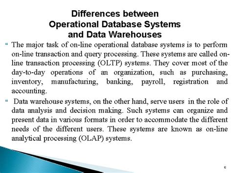 Image result for Differences Between Operational Database Systems and Data Warehouses