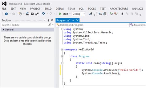Image result for C# HelloWorld Code