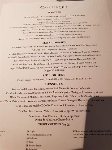 Chapter One Restaurant Menu に対する画像結果