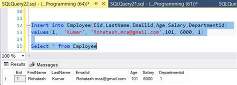 Toradh íomhá ar Default Constraint in SQL