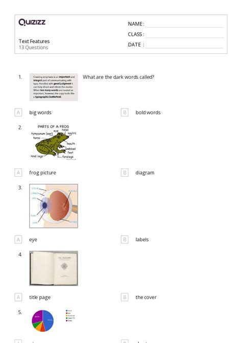 First Grade Text Features Worksheets に対する画像結果