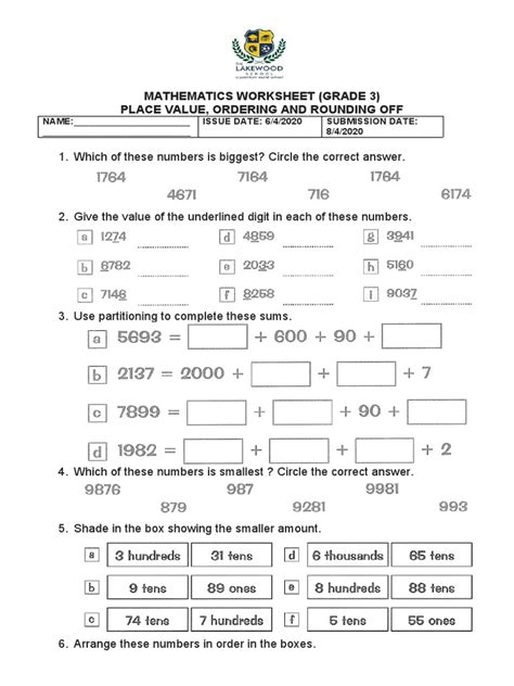 Image result for 3rd Grade Math Worksheets Place Value