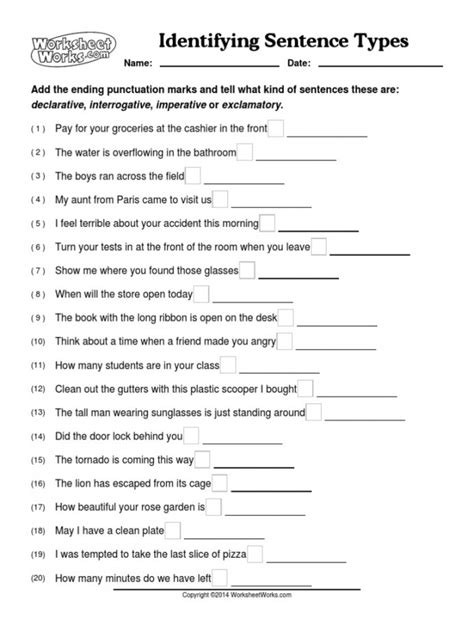 Image result for Identifying Sentence Types Worksheet