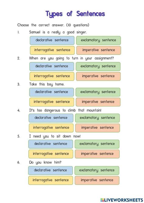 Image result for Identifying Sentence Types Worksheet