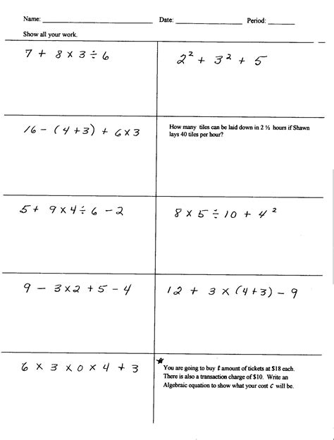 Image result for 6th Grade Algebra Worksheet