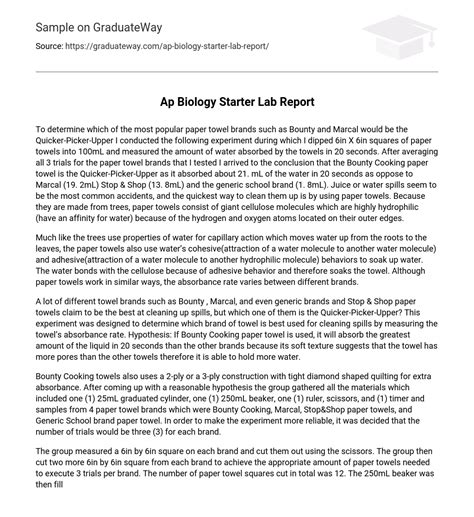 Image result for AP Biology Lab Report Example