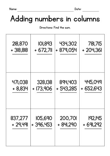 Image result for Adding Big Numbers Worksheets