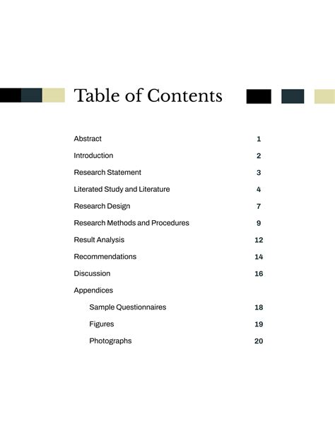 Toradh íomhá ar Paper Table of Contents Example